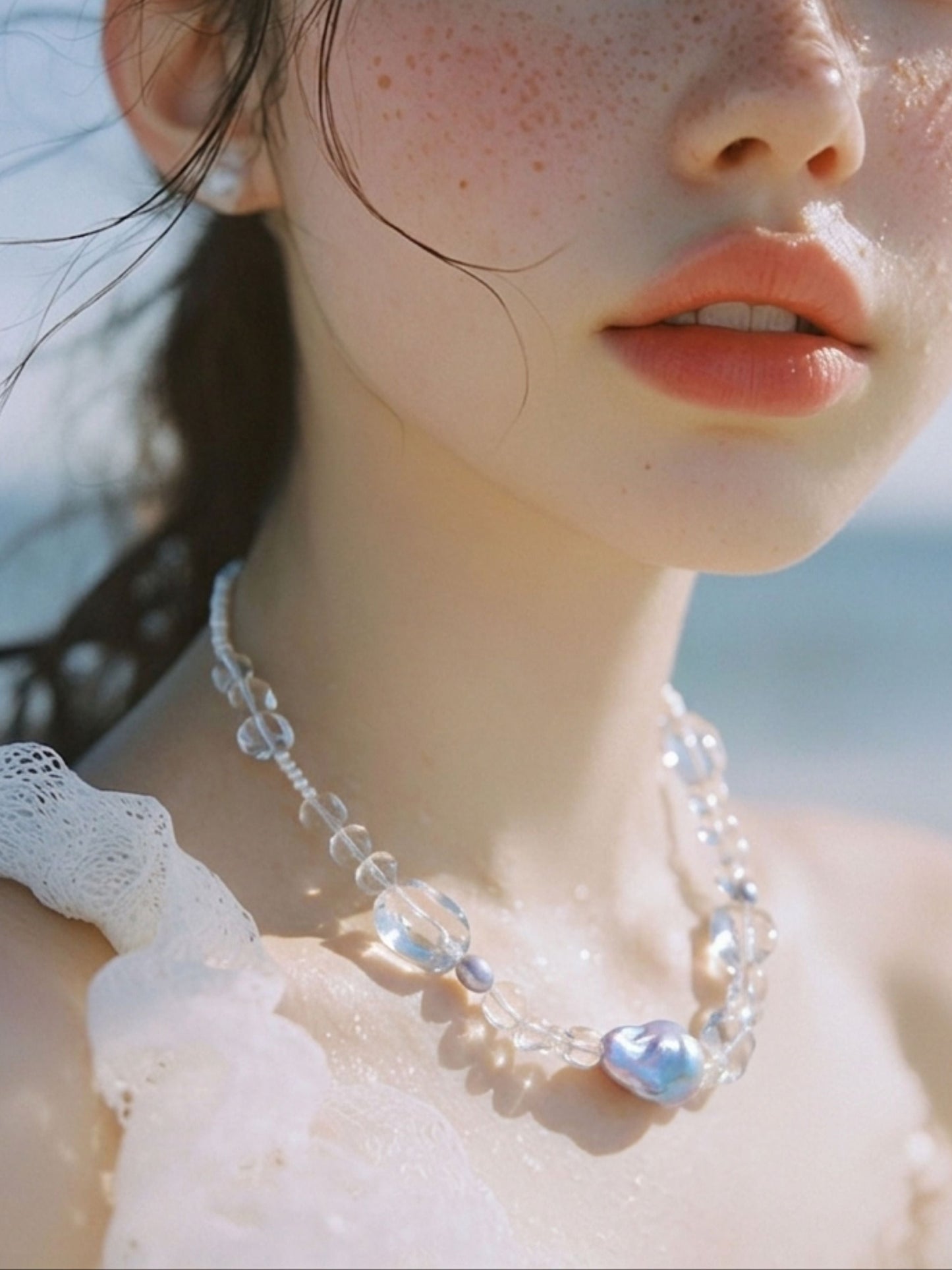 The Soda Float – 3A Baroque Pearl and 7A Clear Quartz Necklace