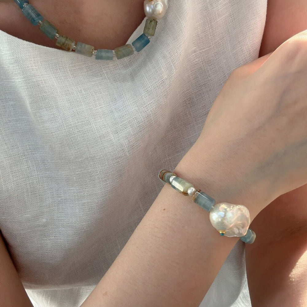 Turquoise& Baroque Pearl Sterling Silver Bracelet｜Blue Ocean