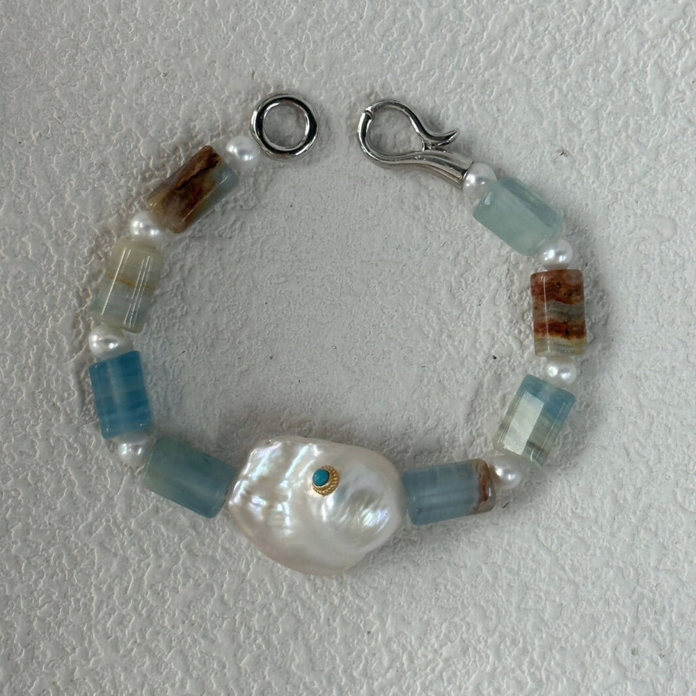 
                      
                        Turquoise& Baroque Pearl Sterling Silver Bracelet｜Blue Ocean
                      
                    