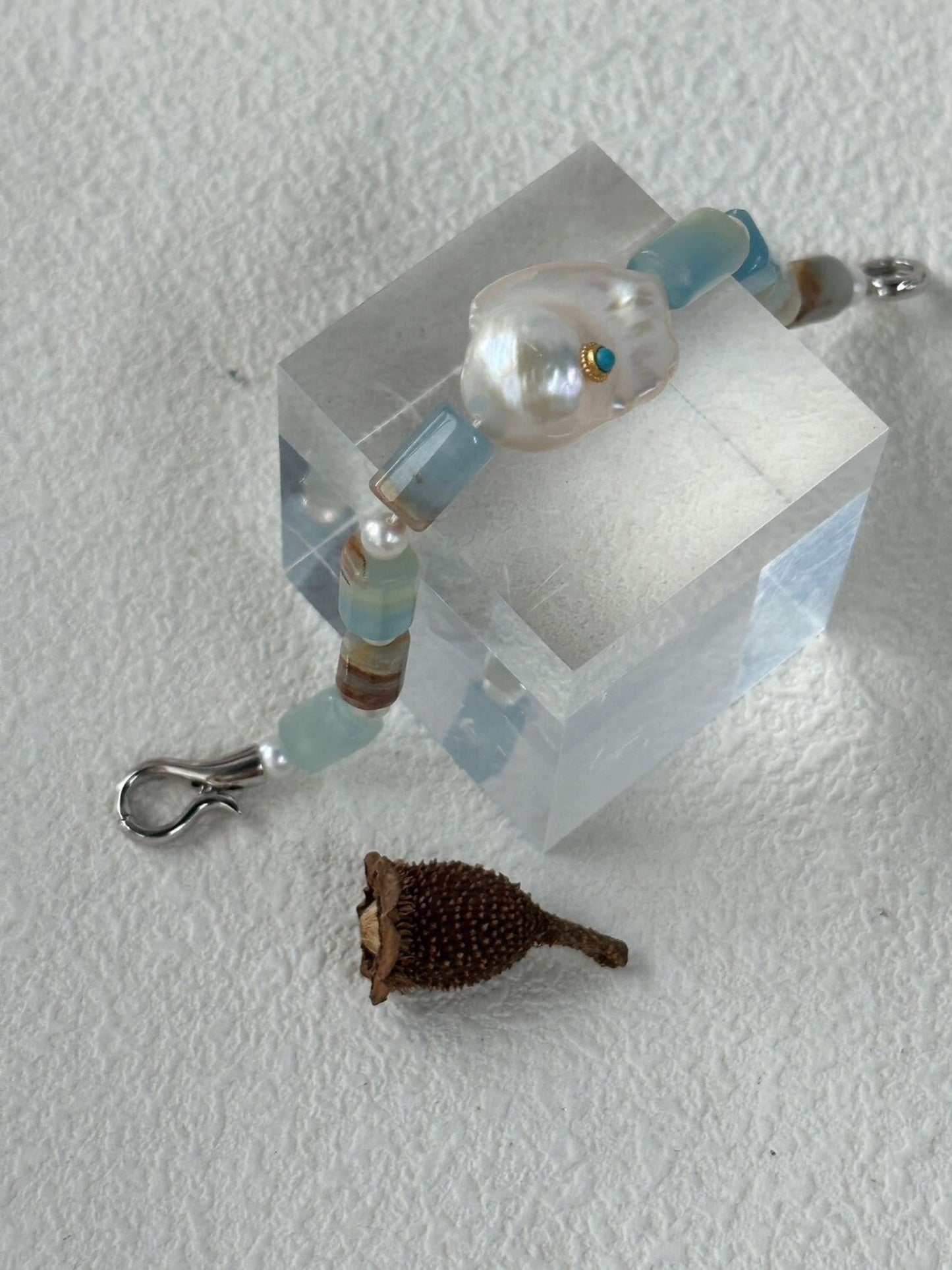 Turquoise& Baroque Pearl Sterling Silver Bracelet｜Blue Ocean