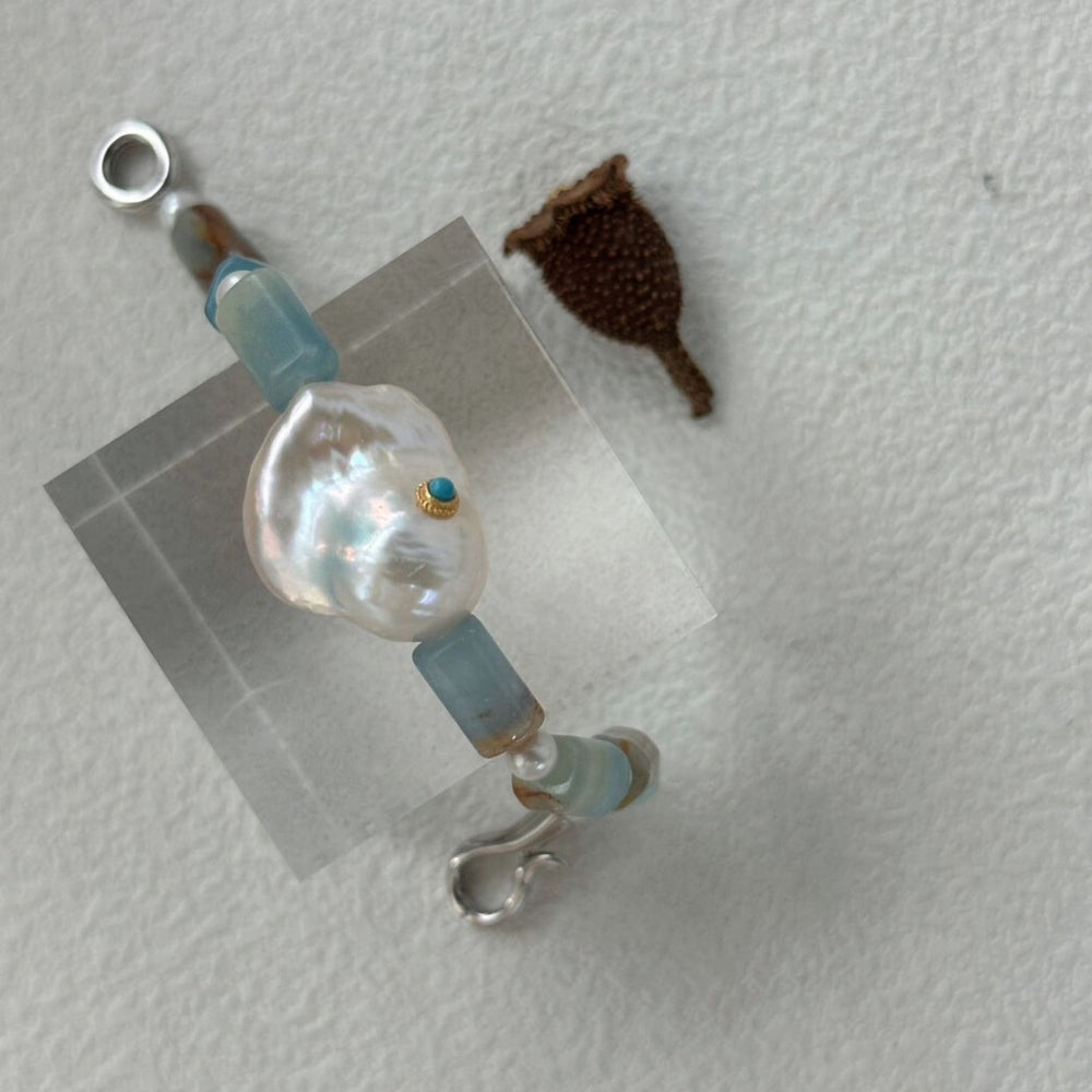 
                      
                        Turquoise& Baroque Pearl Sterling Silver Bracelet｜Blue Ocean
                      
                    