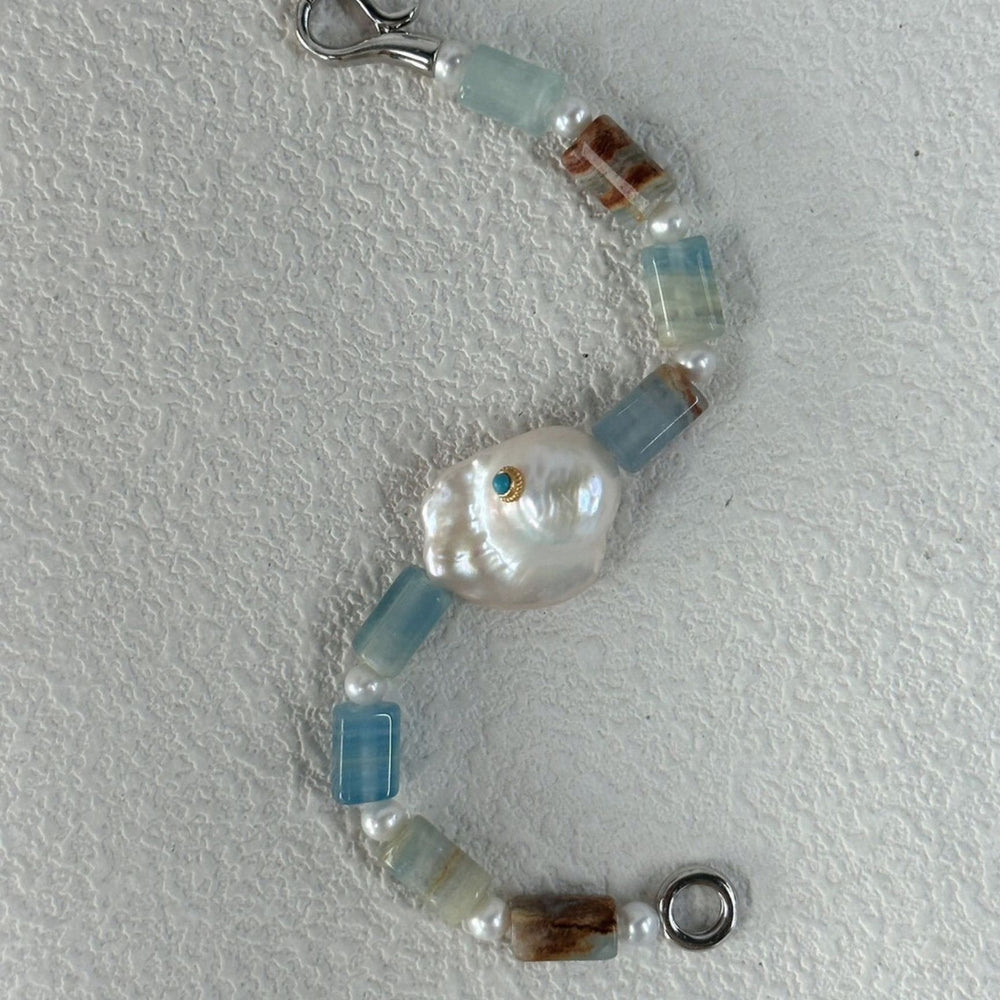 
                      
                        Turquoise& Baroque Pearl Sterling Silver Bracelet｜Blue Ocean
                      
                    