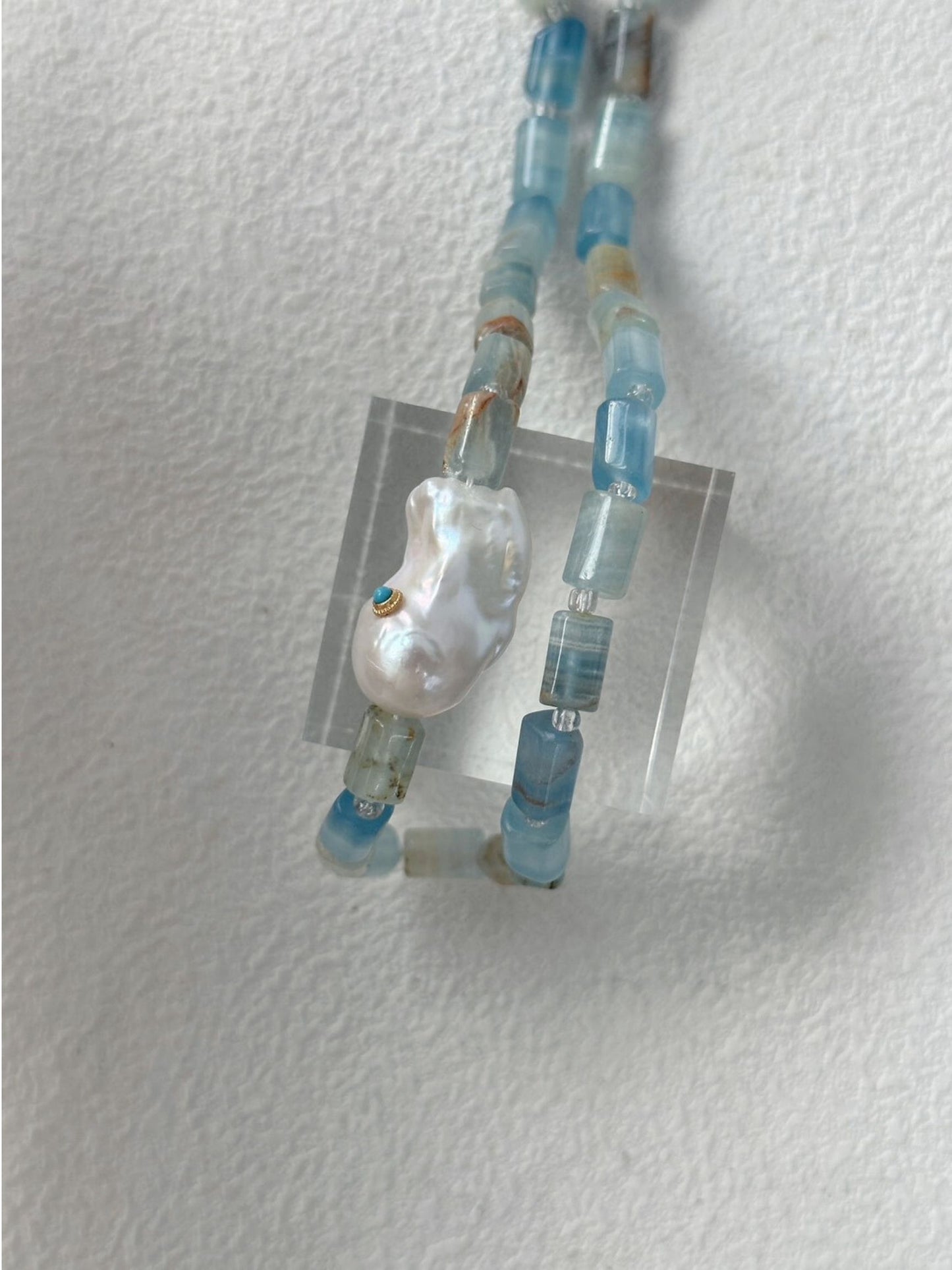 Turquoise & Baroque Pearl Sterling Silver Necklace｜Blue Ocean