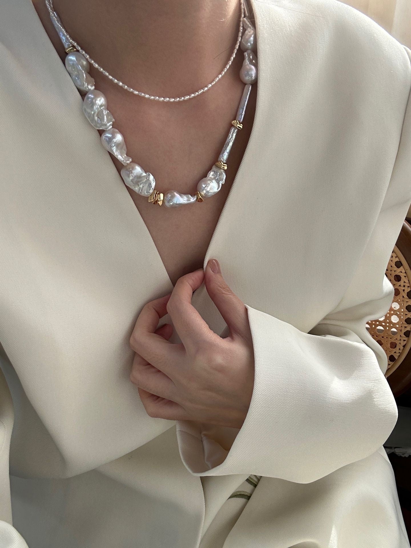 18K Gold Barn Fit Baroque Pearl Necklace