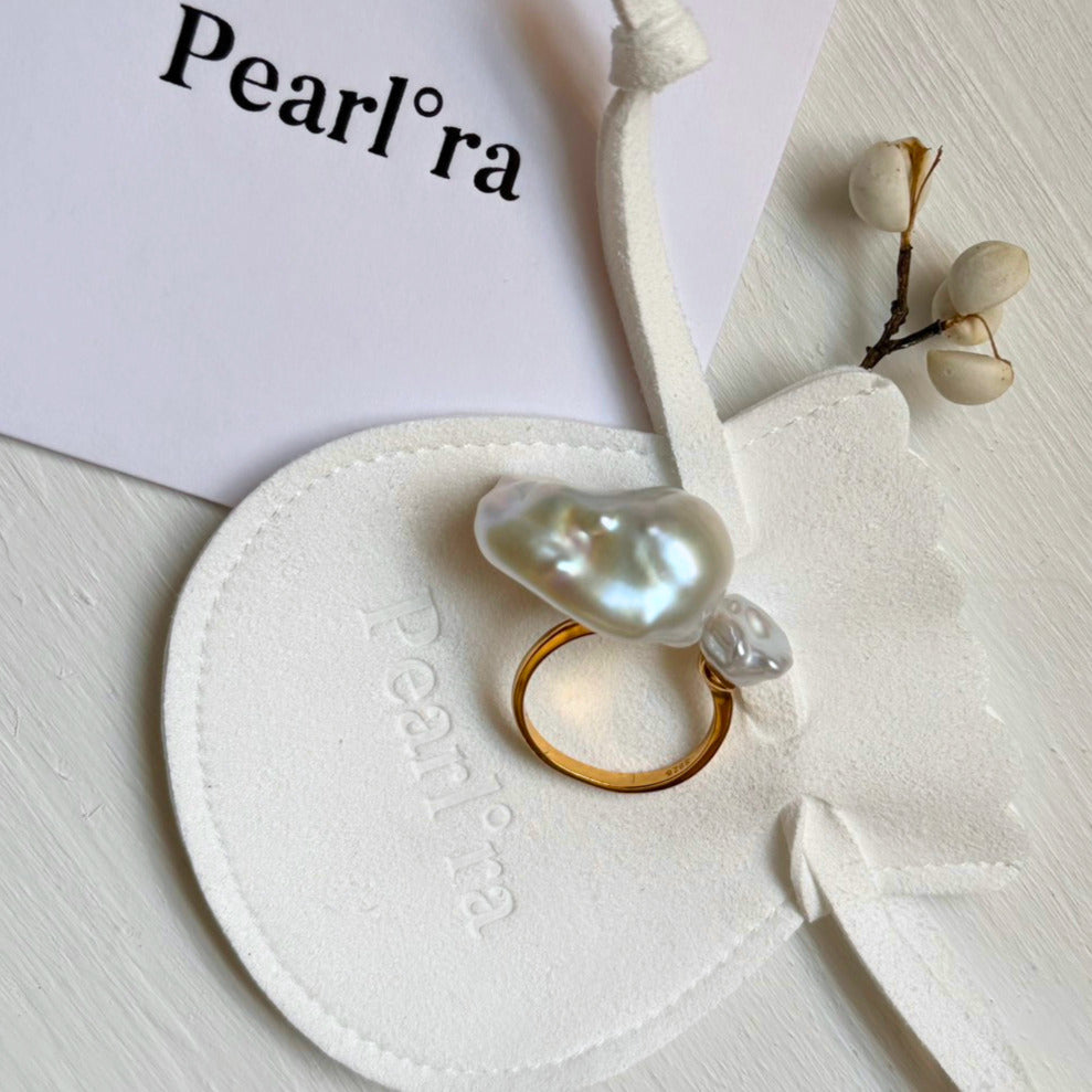 Baroque pearl asymmetrical double pearl ring | S925 sterling silver plated with 18K gold