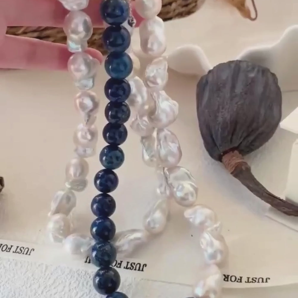 
                      
                        Cargar y reproducir video en el visor de la galería, S925 Lapis Lazuli Baroque Necklace - Elegant Jewelry
                      
                    
