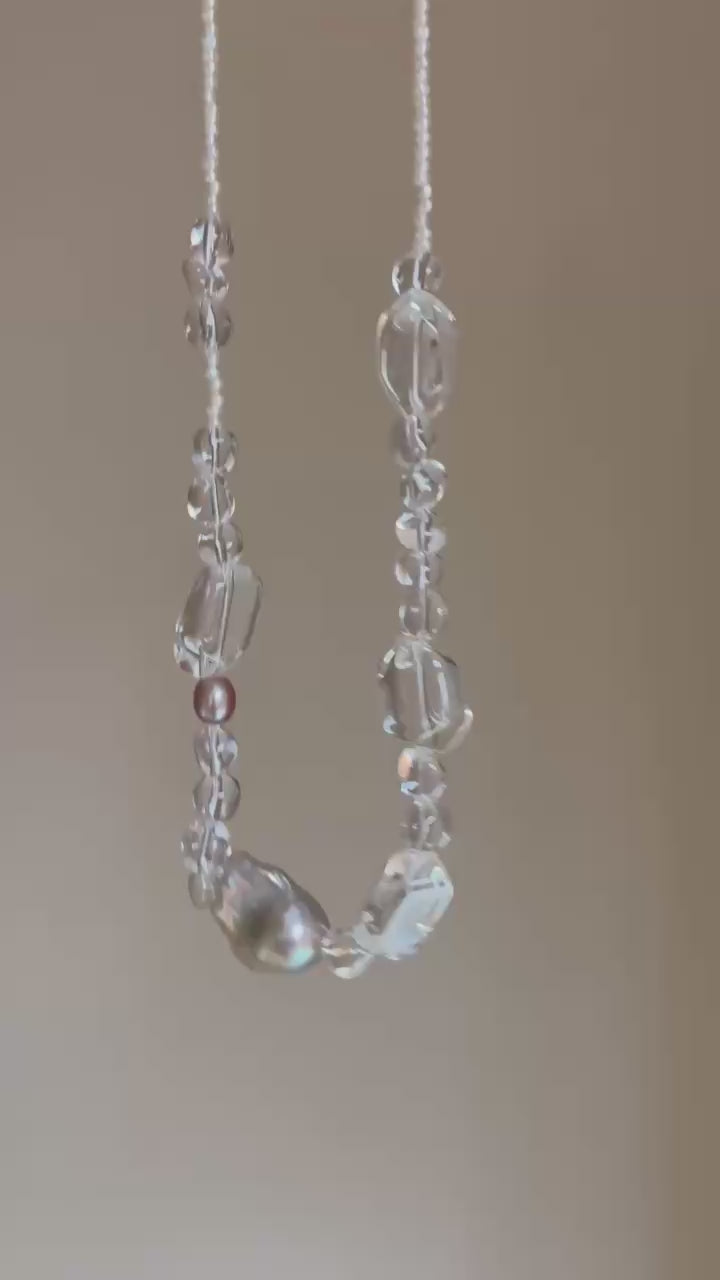 The Soda Float – 3A Baroque Pearl and 7A Clear Quartz Necklace